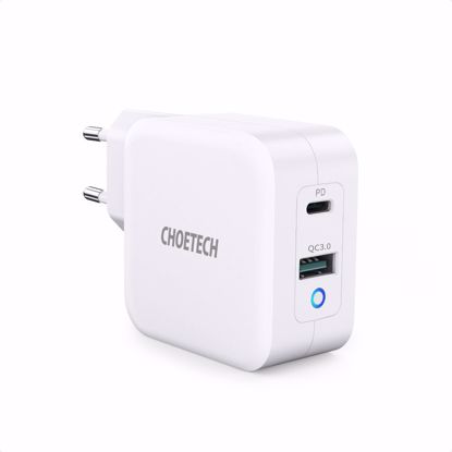 Picture of Choetech Choetech PD EU 65W USB-A/USB-C Dual Mains Charger in White (No Cable)